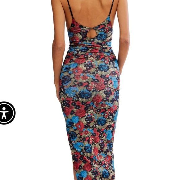 Floral Slip Midi Dress in Blue & Red - Picture 3 of 3